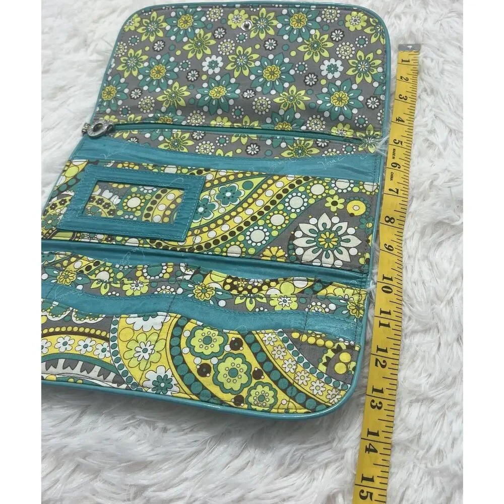 Vera Bradley Travel Wallet Clutch Organizer Teal Yellow Floral Paisley Case
